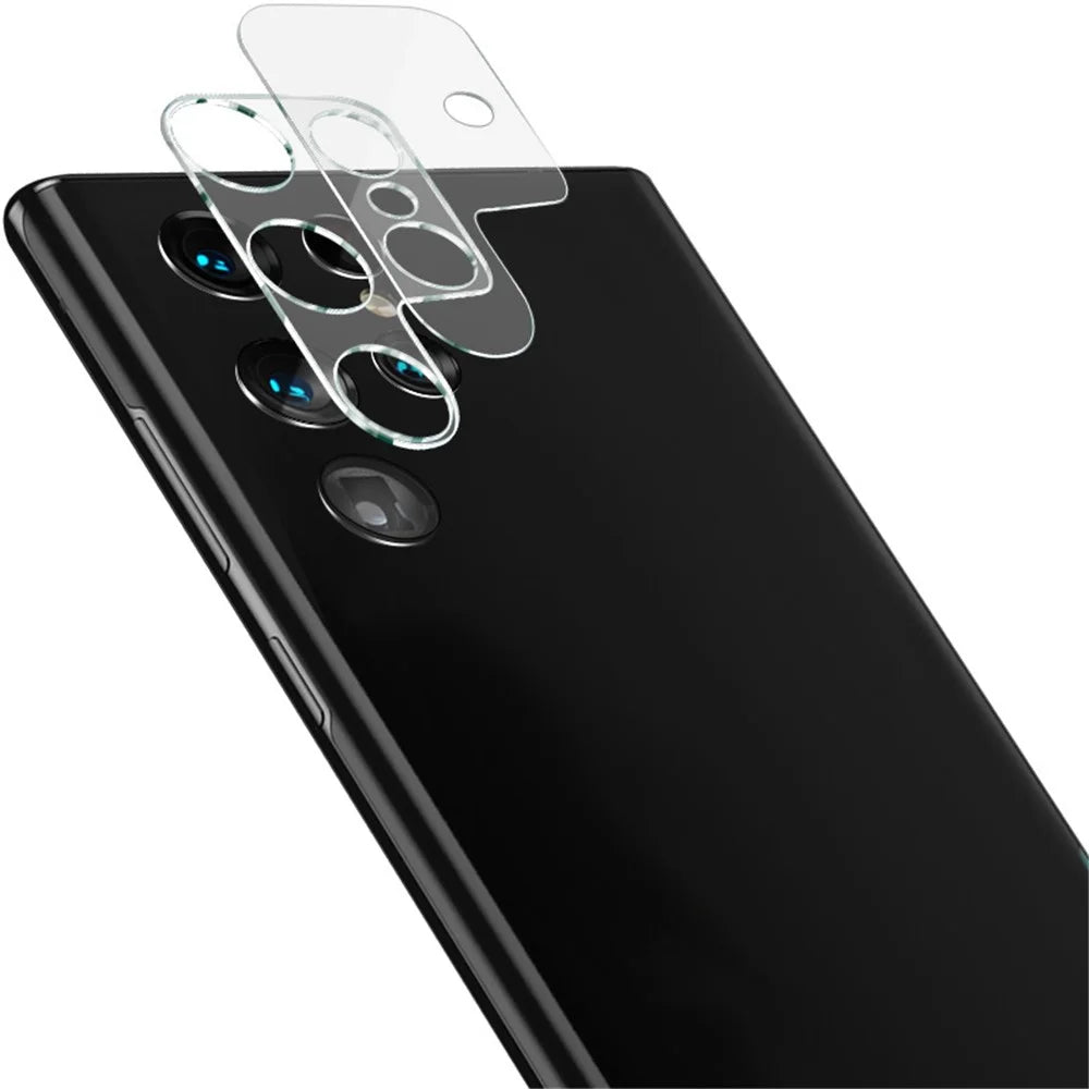IMAK Full Cover Clear Precise Cutout Tempered Glass Camera Lens Film + Acrylic Lens Cap for Samsung Galaxy S22 Ultra 5G - 1