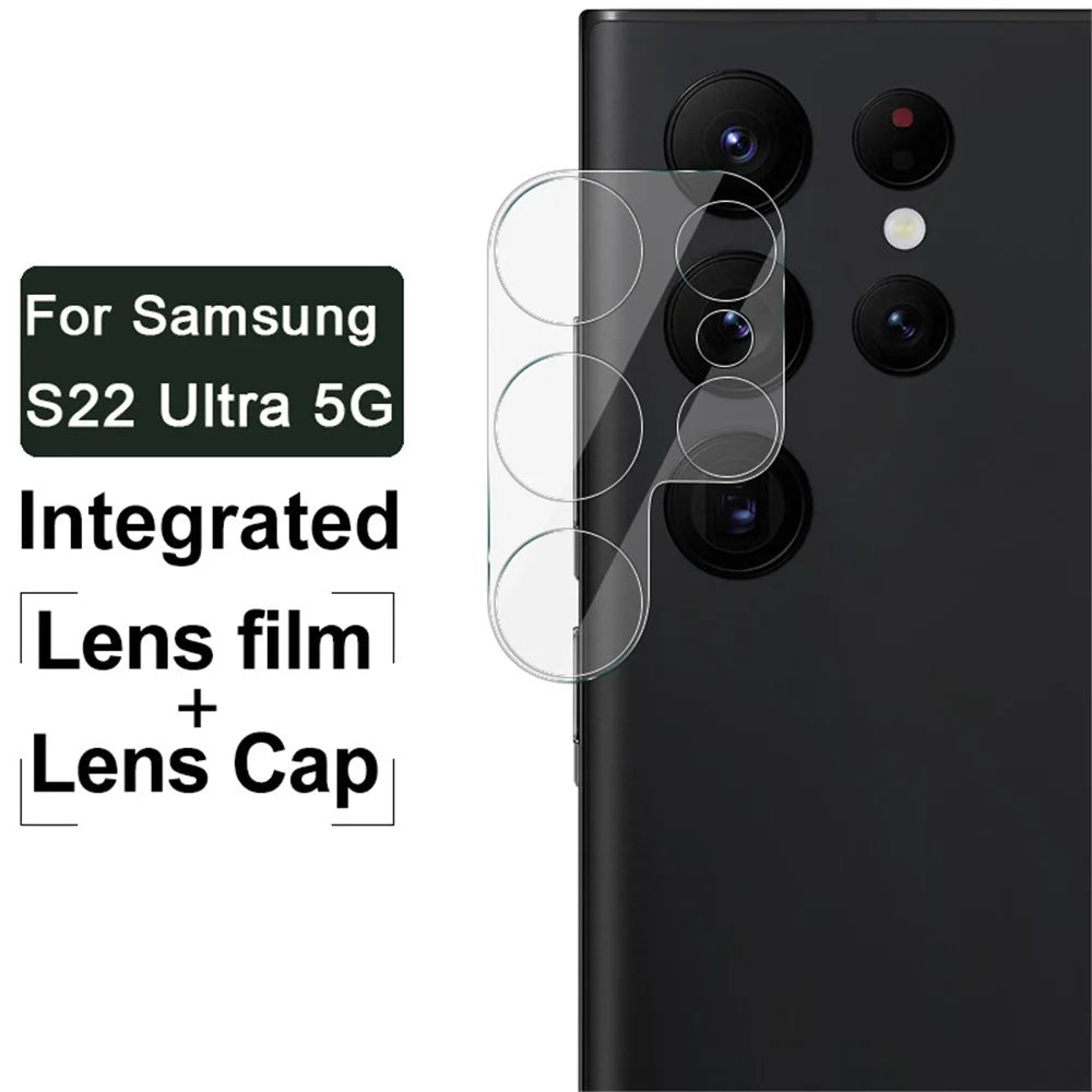 IMAK Full Cover Clear Precise Cutout Tempered Glass Camera Lens Film + Acrylic Lens Cap for Samsung Galaxy S22 Ultra 5G - 3