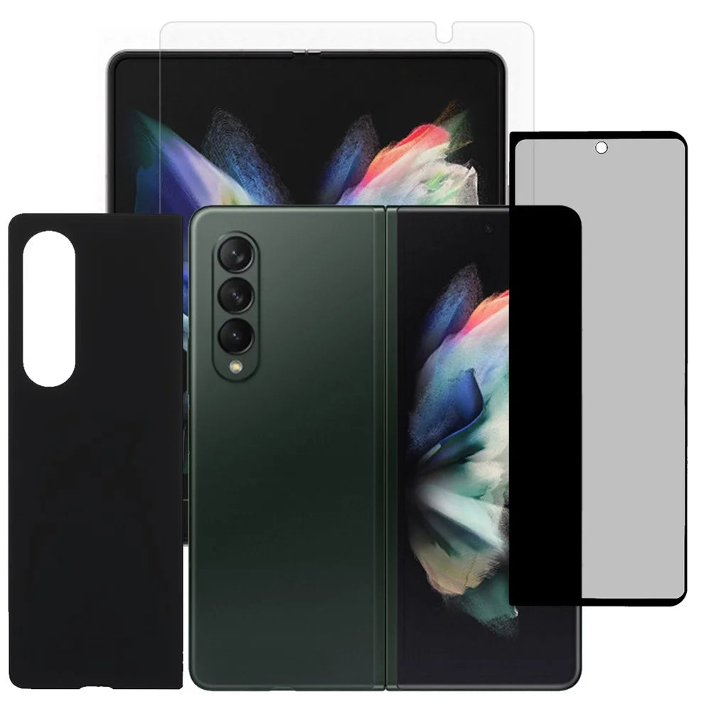 Anti-peep Full Glue Tempered Glass Front Screen Protector + Full Glue Clear TPU Film + Full Glue Glass Phone Back Protector for Samsung Galaxy Z Fold3 5G - 1