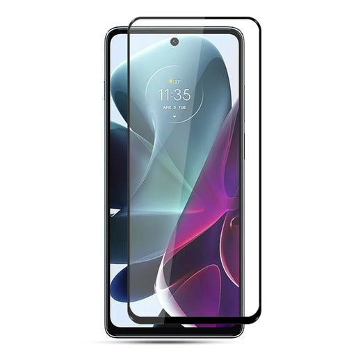 MOCOLO HD Clear Full Covering Full Glue Anti-fingerprint Anti-explosion Silk Printing Tempered Glass Screen Film for Motorola Moto G200 5G - Black - 1