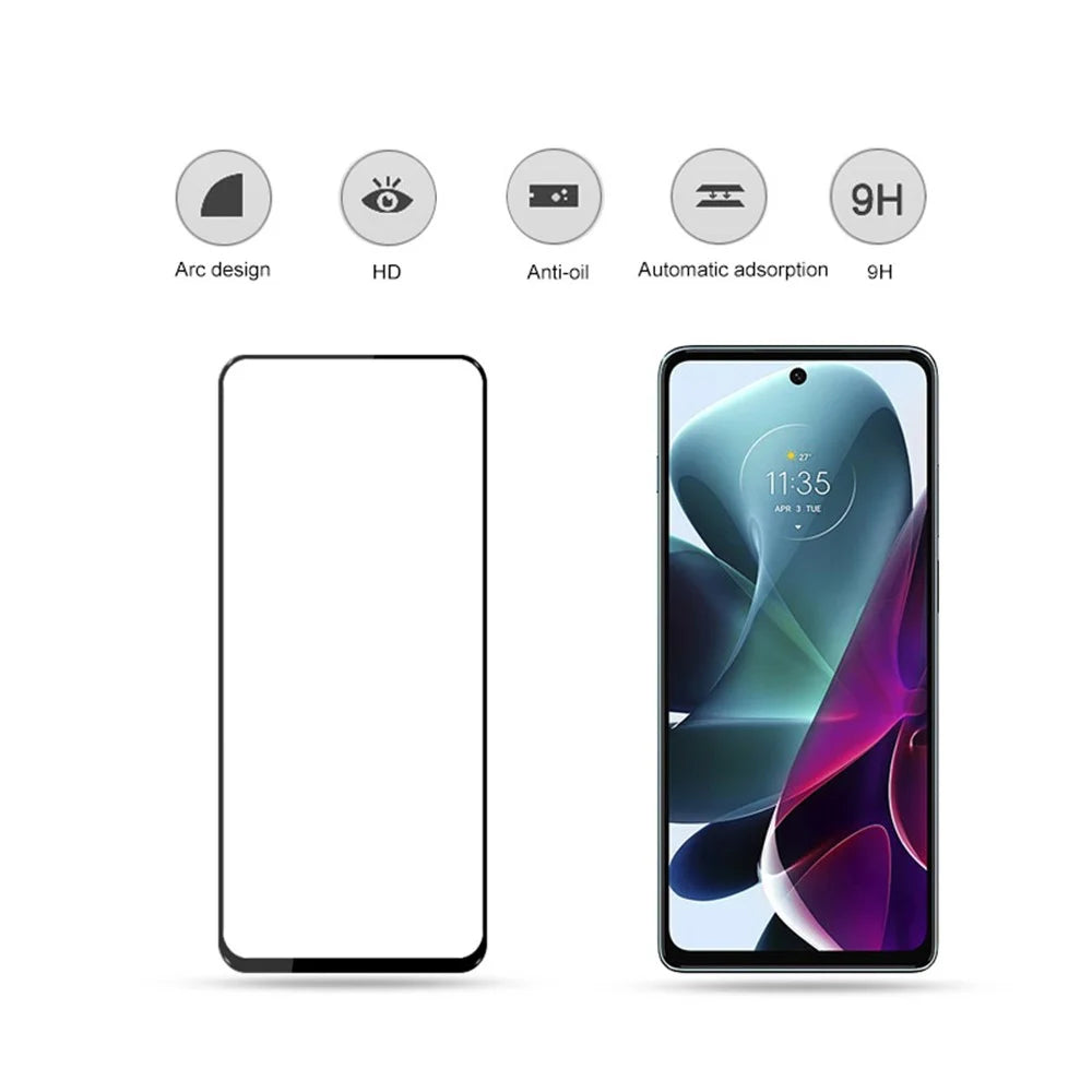 MOCOLO HD Clear Full Covering Full Glue Anti-fingerprint Anti-explosion Silk Printing Tempered Glass Screen Film for Motorola Moto G200 5G - Black - 3