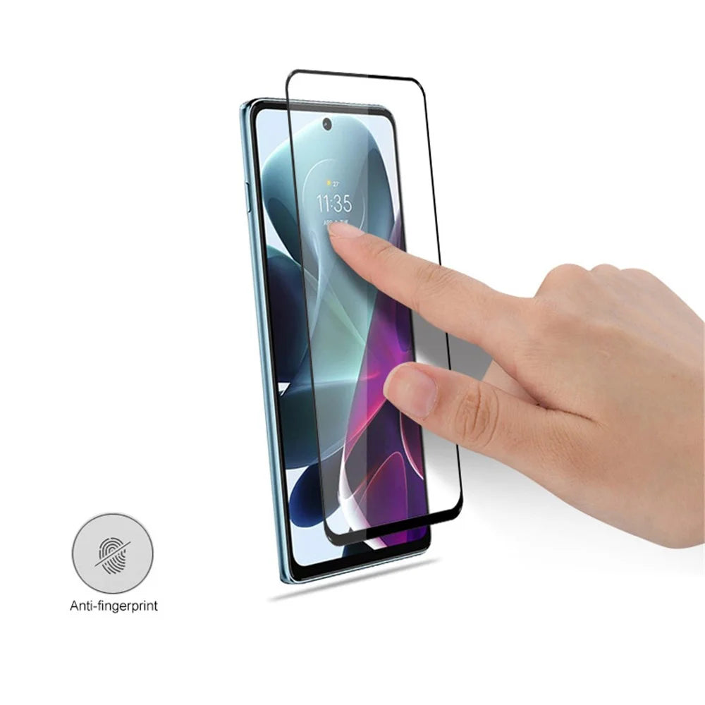 MOCOLO HD Clear Full Covering Full Glue Anti-fingerprint Anti-explosion Silk Printing Tempered Glass Screen Film for Motorola Moto G200 5G - Black - 4