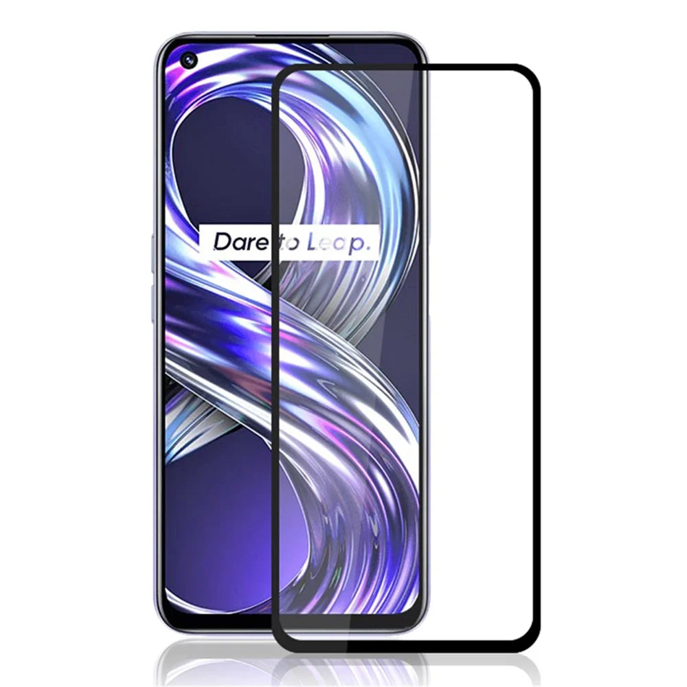 MOCOLO Silk Printing Screen Protector for Realme 8i/Narzo 50 4G, Full Cover Full Glue Double Defense Anti-explosion HD Clear Tempered Glass Film - Black - 1