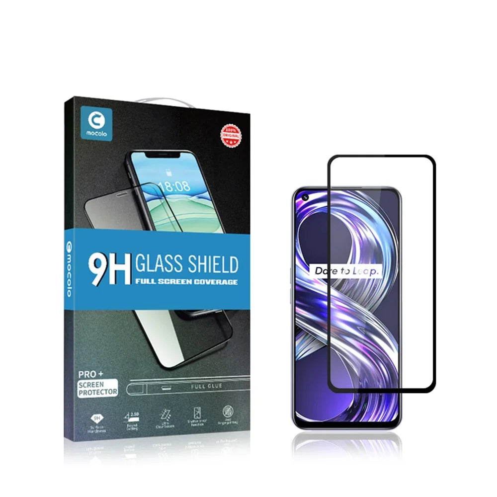 MOCOLO Silk Printing Screen Protector for Realme 8i/Narzo 50 4G, Full Cover Full Glue Double Defense Anti-explosion HD Clear Tempered Glass Film - Black - 6