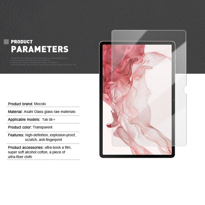 MOCOLO 2.5D Edge Protection Screen Protector for Samsung Galaxy Tab S9+ / S7+ / S8+ /  S7 FE  Complete Covering Full Glue HD Clear Tempered Glass Film - 2