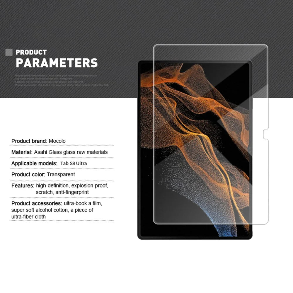 MOCOLO Full Glue 2.5D Tempered Glass Film for Samsung Galaxy Tab S9 Ultra / S8 Ultra 2.5D Arc Edge Full Cover Screen Protector - 5