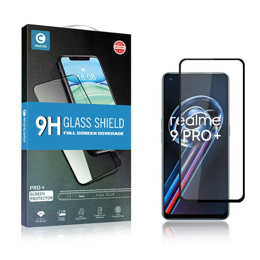 MOCOLO Full Cover Full Glue Screen Protector for Realme 9 Pro+ / Oppo Reno7 Z 5G, Double Defense HD Anti-fingerprint Tempered Glass Film - Black - 6