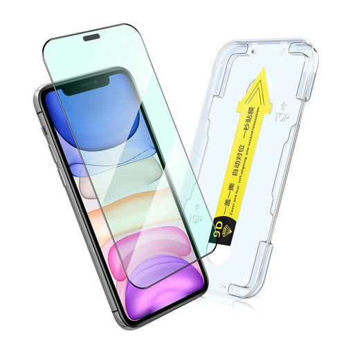 ENKAY HAT PRINCE for iPhone 11/XR 6.1 inch Anti-dust No Bubble Protector Silk Printing Full Glue Eye Protection Anti-blue-ray Tempered Glass Full Screen Film with Easy Installation Tool - 1