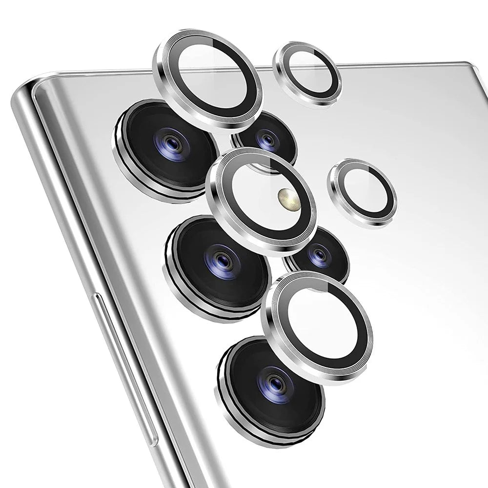 ENKAY HAT PRINCE For Samsung Galaxy S22 Ultra 5G 1 Set Ultra Clear Tempered Glass Aluminum Alloy Back Camera Lens Ring Cover Protector - Silver - 1