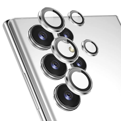 ENKAY HAT PRINCE For Samsung Galaxy S22 Ultra 5G 1 Set Ultra Clear Tempered Glass Aluminum Alloy Back Camera Lens Ring Cover Protector - Silver - 1