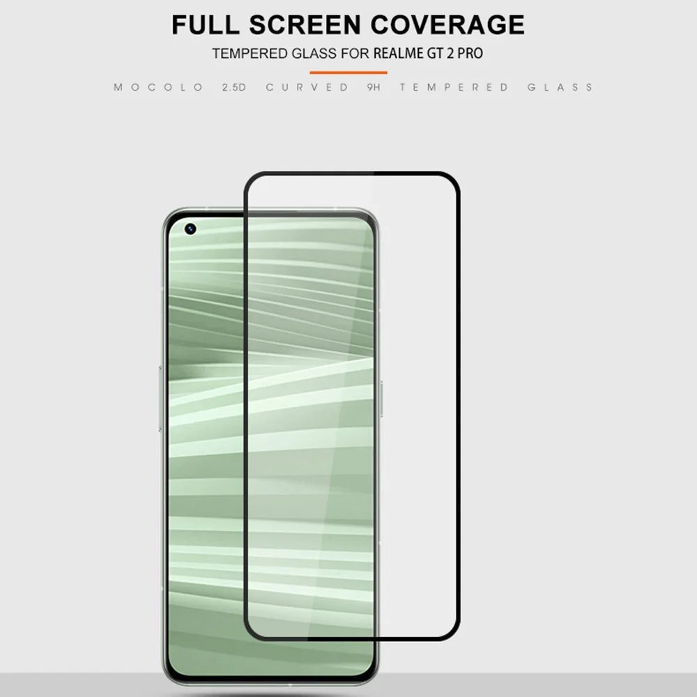 MOCOLO For Realme GT2 Pro Silk Printing Tempered Glass Phone Screen Film Full Covering HD Clear Secondary Hardening Anti-explosion Full Glue Screen Protector - Black - 4