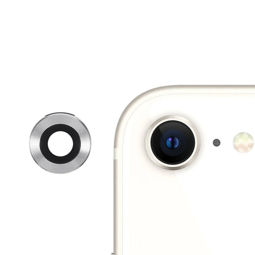 For iPhone SE (2022)/(2020) Ultra Clear Metal + Glass Phone Camera Lens Protective Film Guard - Silver - 1
