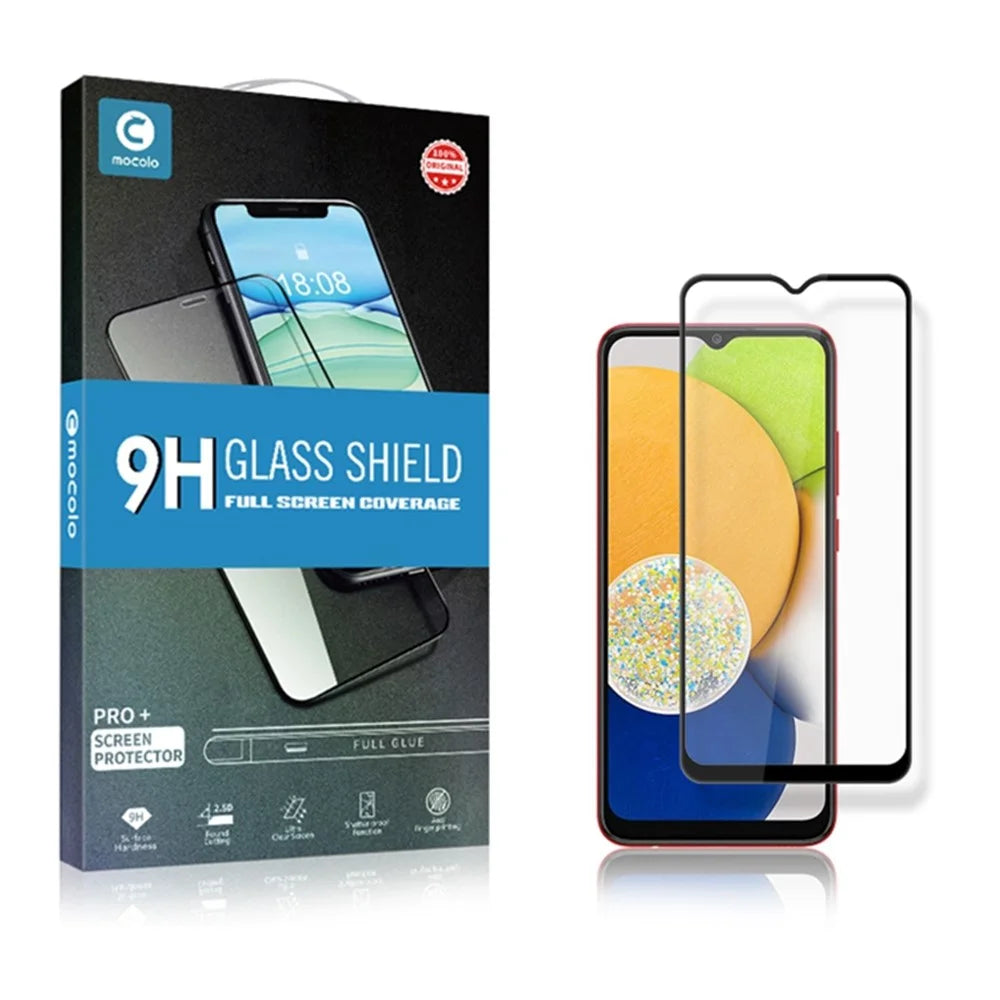 MOCOLO Screen Protector for Samsung Galaxy A03 (164.2mm), Full Cover Full Glue Secondary Hardening Clear Silk Printing Tempered Glass - Black - 7