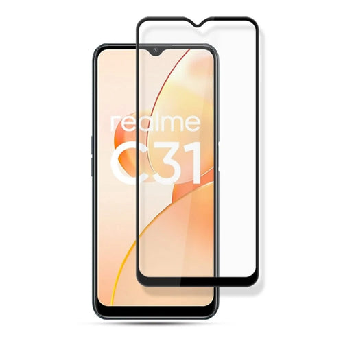 MOCOLO Complete Covering Screen Protector for Realme C31, Double Defense Full Glue Silk Printing Tempered Glass Clear Film - Black - 1