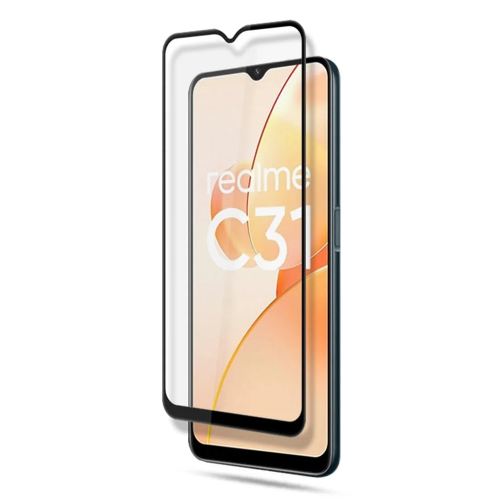 MOCOLO Complete Covering Screen Protector for Realme C31, Double Defense Full Glue Silk Printing Tempered Glass Clear Film - Black - 4