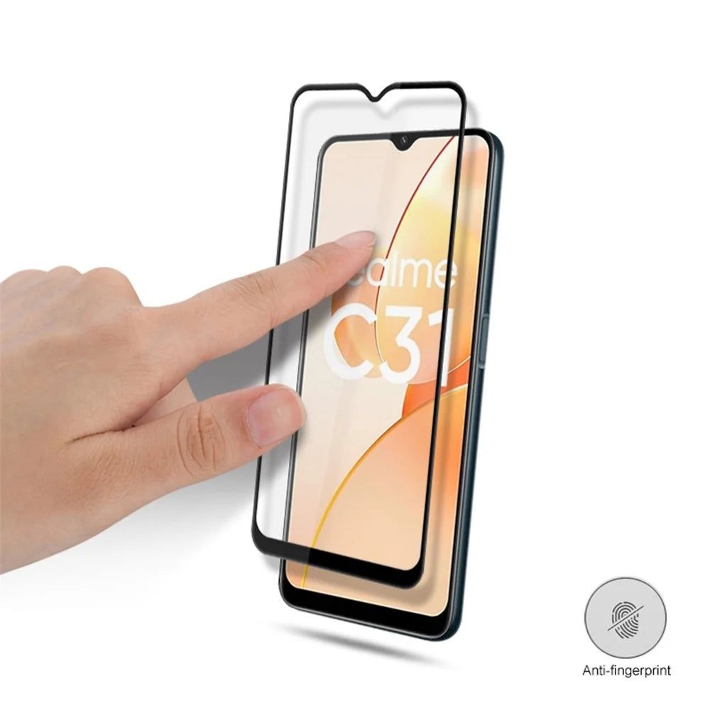 MOCOLO Complete Covering Screen Protector for Realme C31, Double Defense Full Glue Silk Printing Tempered Glass Clear Film - Black - 5