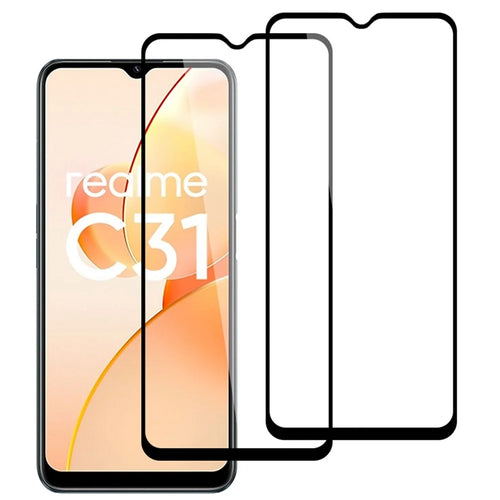 AMORUS 2Pcs/Pack for Realme C31 Ultra Clear Black Edge Silk Printing Tempered Glass Screen Protector Full Glue Secondary Strengthening Protective Film - 1