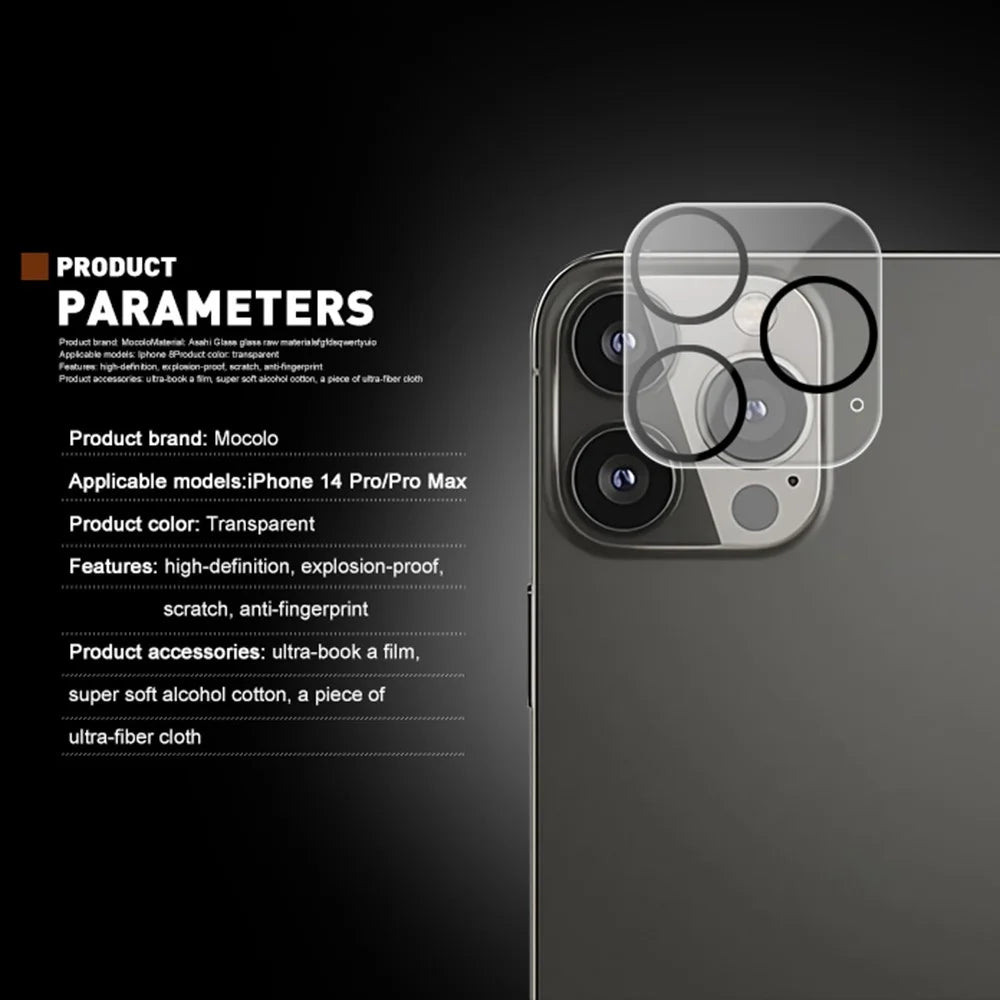MOCOLO for iPhone 14 Pro Max 6.7 inch Silk Printing Camera Lens Screen Protector Clear Tempered Glass 9H Hardness Anti-explosion Film with Black Night Circle - 5