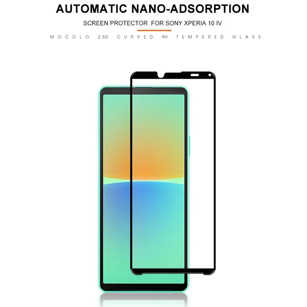 MOCOLO Full Glue Silk Printing Full Screen Protector for Sony Xperia 10 IV, Anti-Explosion Secondary Hardening Ultra Clear Tempered Glass Film - Black - 3