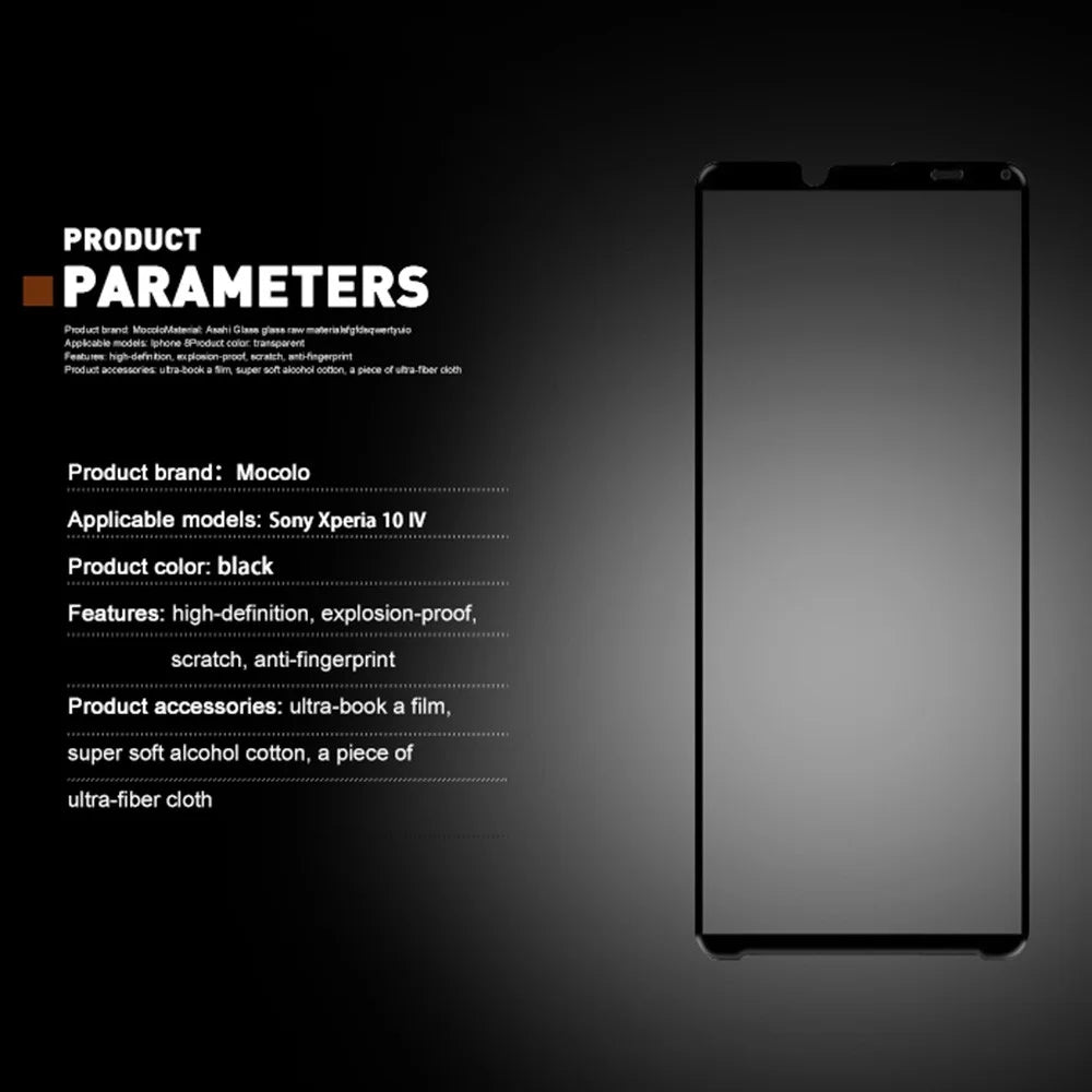 MOCOLO Full Glue Silk Printing Full Screen Protector for Sony Xperia 10 IV, Anti-Explosion Secondary Hardening Ultra Clear Tempered Glass Film - Black - 4