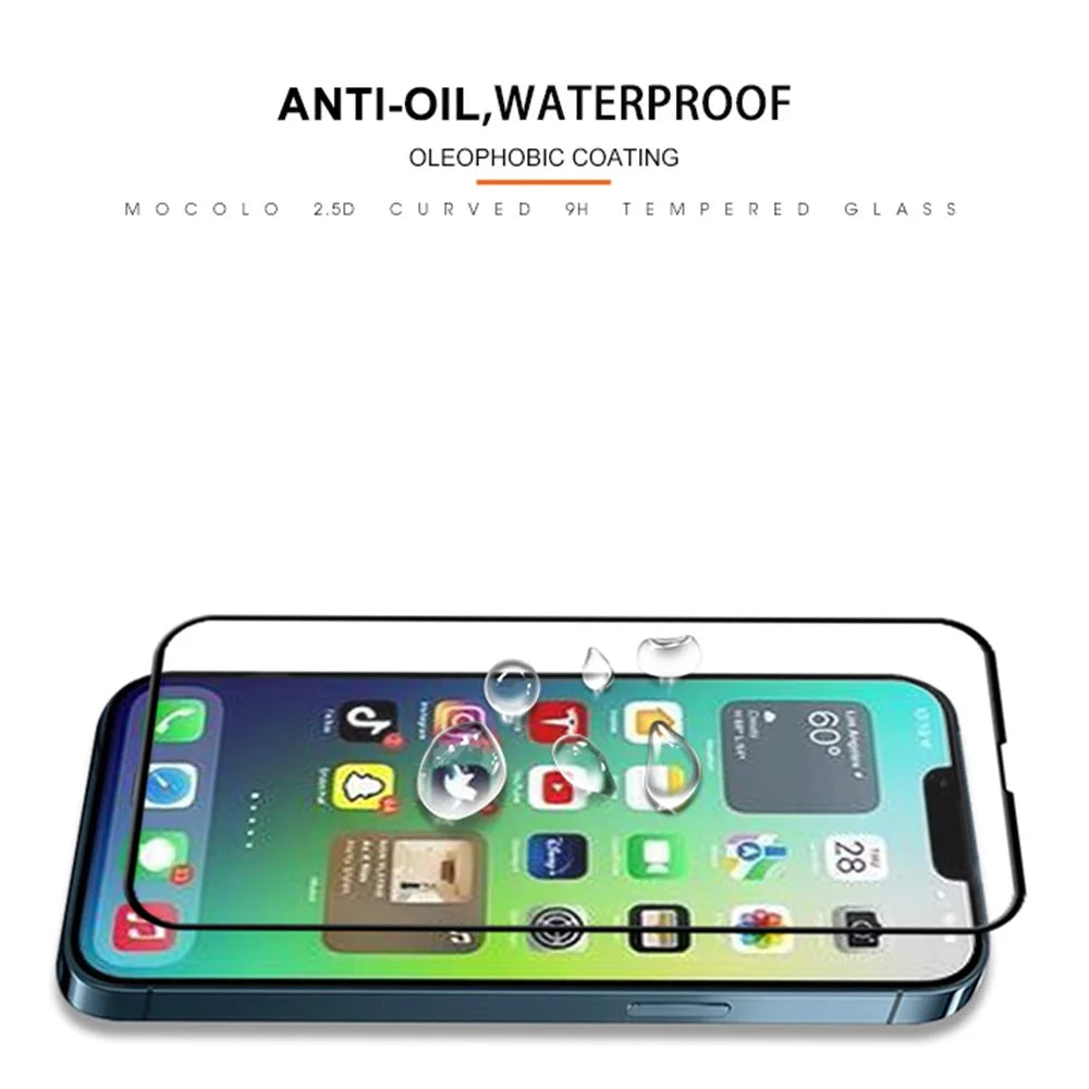 MOCOLO For iPhone 14 6.1 inch Silk Printing Full Glue Tempered Glass Secondary Strengthening Anti-fingerprint HD Full Screen Protector - Black - 5