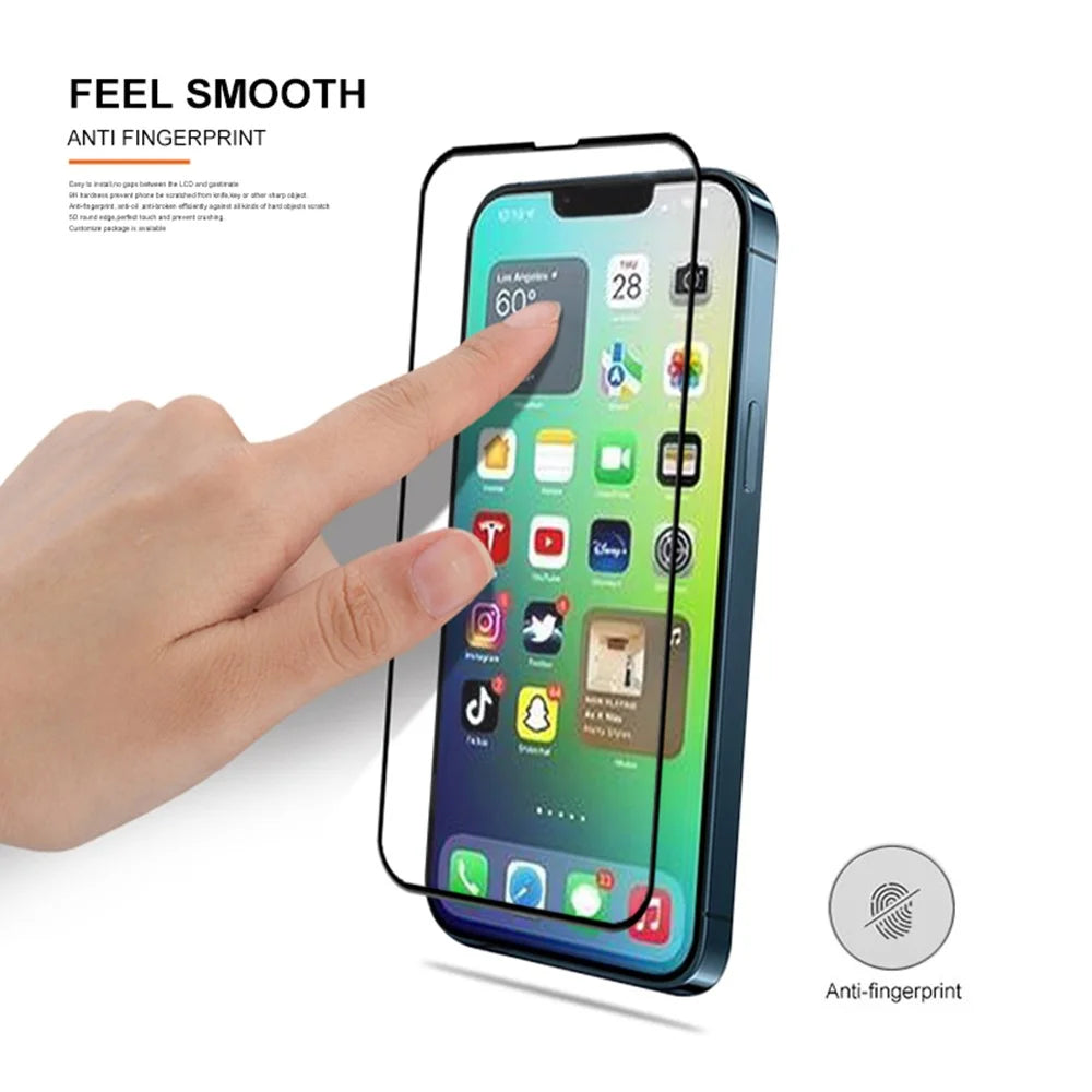 MOCOLO For iPhone 14 6.1 inch Silk Printing Full Glue Tempered Glass Secondary Strengthening Anti-fingerprint HD Full Screen Protector - Black - 7
