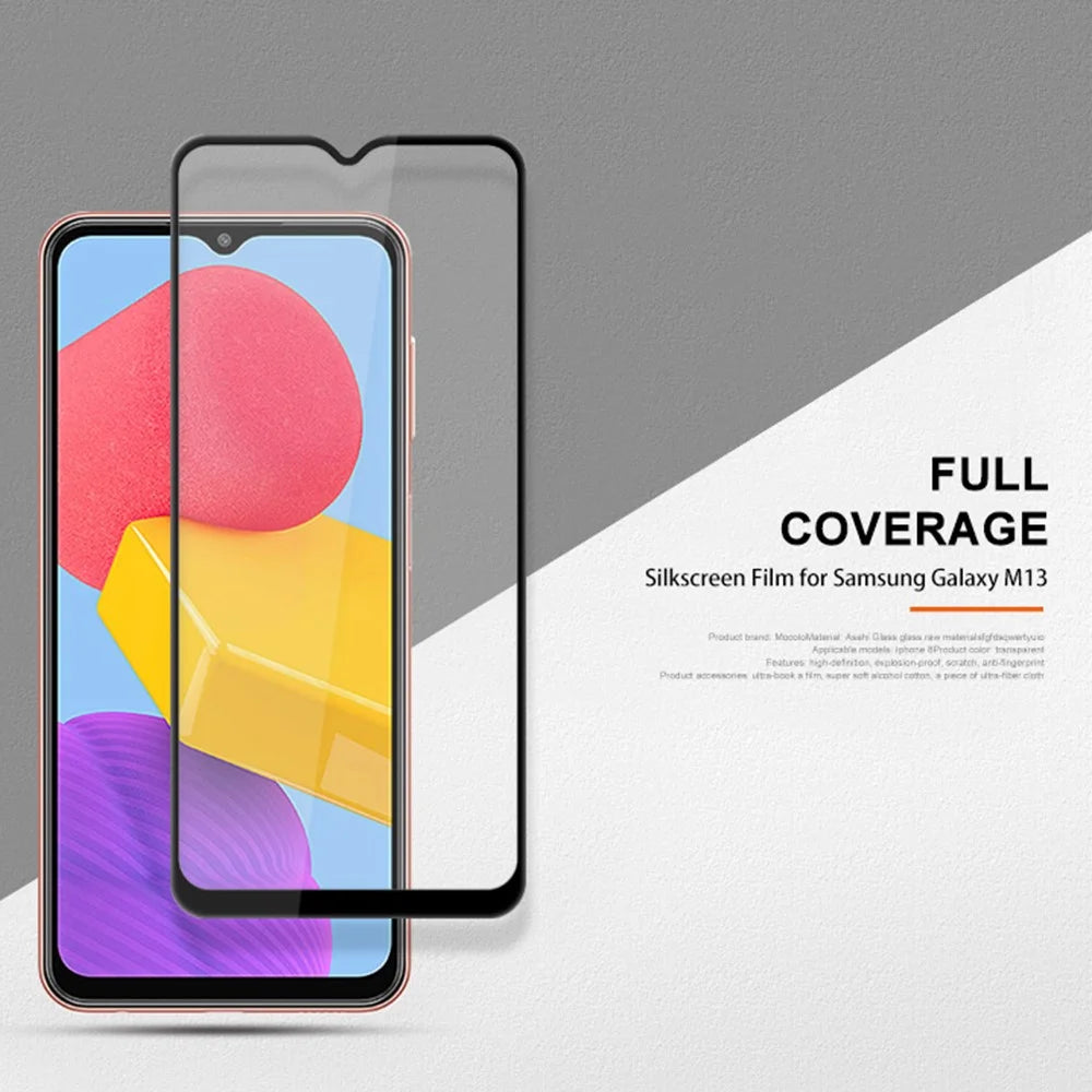 MOCOLO for Samsung Galaxy M13 4G Full Glue Silk Printing Full Screen Protector Anti-Fingerprint Ultra Clear Tempered Glass Film - Black - 3