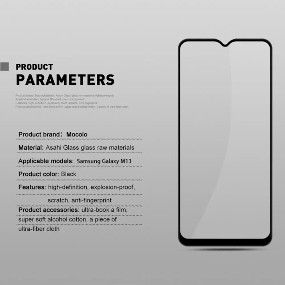 MOCOLO for Samsung Galaxy M13 4G Full Glue Silk Printing Full Screen Protector Anti-Fingerprint Ultra Clear Tempered Glass Film - Black - 4