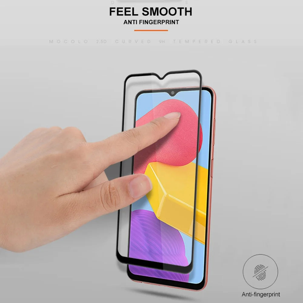 MOCOLO for Samsung Galaxy M13 4G Full Glue Silk Printing Full Screen Protector Anti-Fingerprint Ultra Clear Tempered Glass Film - Black - 7