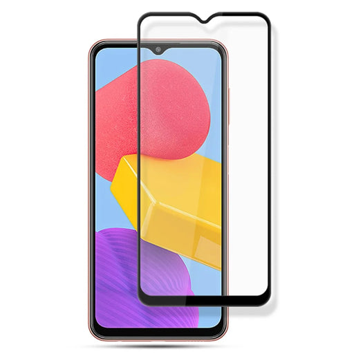 AMORUS for Samsung Galaxy M13 4G Full Coverage Silk Printing High Transparency Full Glue Anti-stains Secondary Strengthening Film Black Edge Tempered Glass Screen Protector - Black - 1
