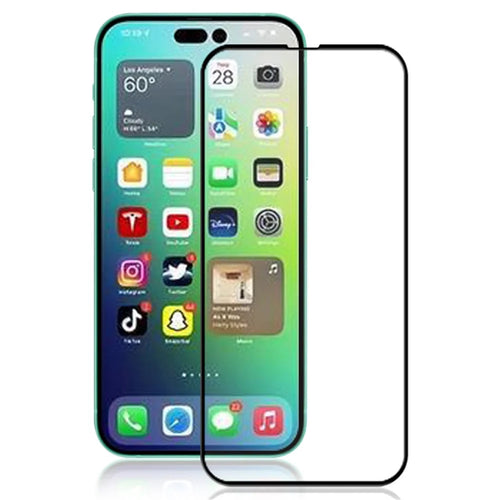 AMORUS Silk Printing Tempered Glass Film for iPhone 14 Pro 6.1 inch, Secondary Strengthening Full Glue Full Screen Protector - Black - 1