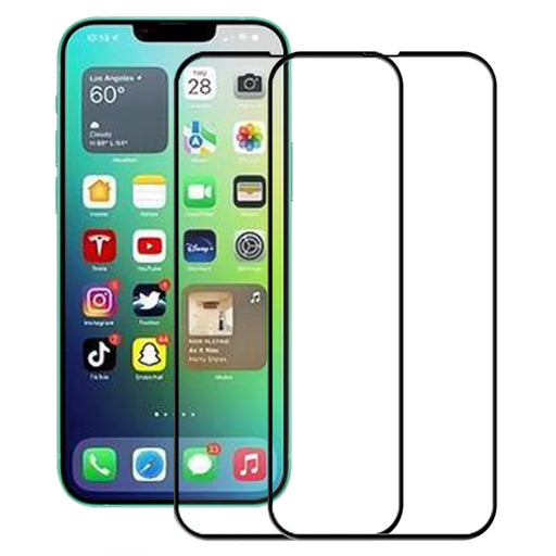 AMORUS 2Pcs/Pack for iPhone 14 6.1 inch Tempered Glass Full Screen Protector, Secondary Strengthening Silk Printing Full Glue Film - Black - 1