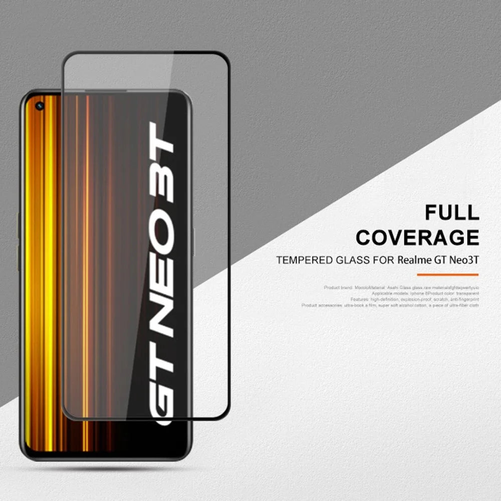 MOCOLO For Realme GT Neo 3T 5G Silk Printing Smooth Touch Tempered Glass Secondary Strengthening Full Glue Full Screen Protector Film - Black - 2