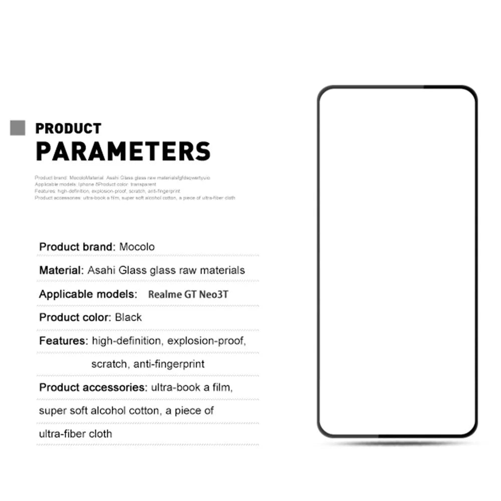 MOCOLO For Realme GT Neo 3T 5G Silk Printing Smooth Touch Tempered Glass Secondary Strengthening Full Glue Full Screen Protector Film - Black - 3