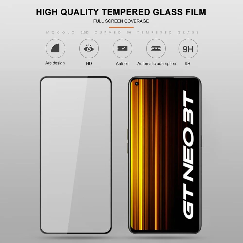 MOCOLO For Realme GT Neo 3T 5G Silk Printing Smooth Touch Tempered Glass Secondary Strengthening Full Glue Full Screen Protector Film - Black - 4