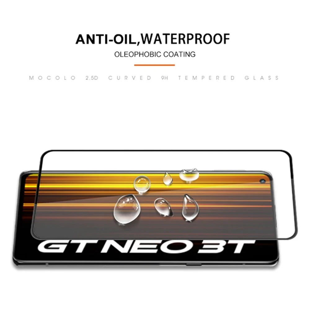 MOCOLO For Realme GT Neo 3T 5G Silk Printing Smooth Touch Tempered Glass Secondary Strengthening Full Glue Full Screen Protector Film - Black - 6