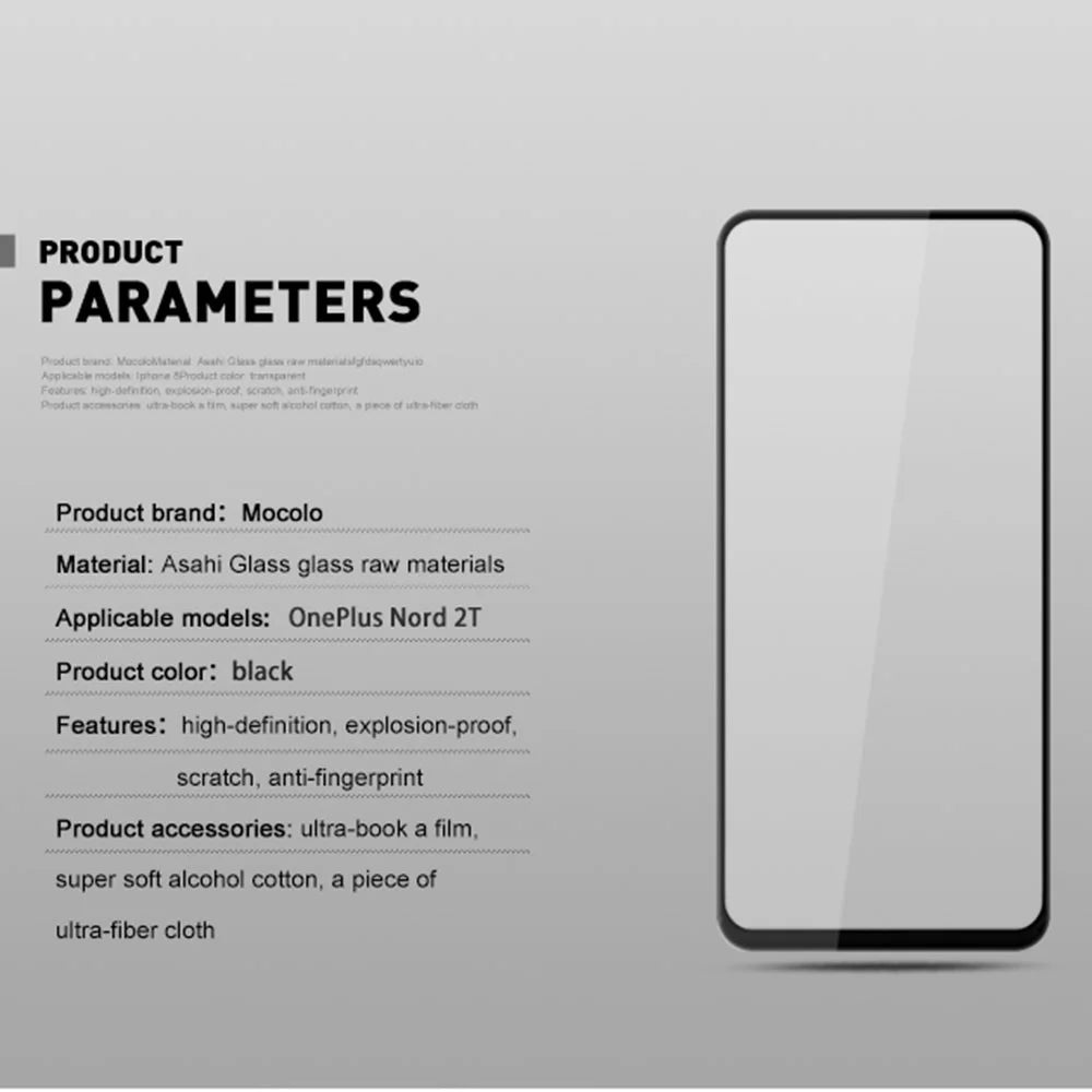 MOCOLO For OnePlus Nord / Nord 2 5G  / Nord 2T / Nord CE 5G Secondary Strengthening Anti-fingerprint Full Covering Silk Printing Full Glue Tempered Glass Phone Screen Protector - Black - 4