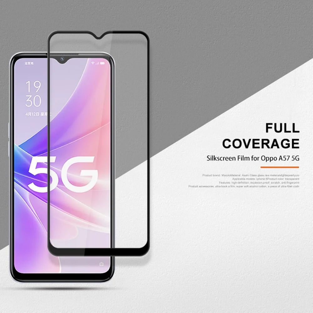MOCOLO For Oppo A57 (2022) 5G / A77 5G Silk Printing Full Glue Tempered Glass Secondary Strengthening Anti-scratch HD Full Screen Protector Film - Black - 3