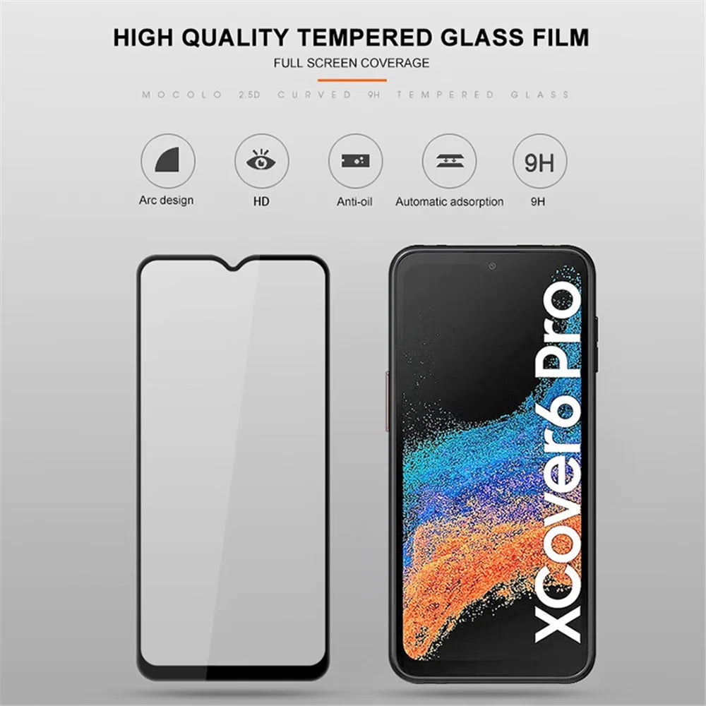 MOCOLO For Samsung Galaxy Xcover6 Pro 5G Tempered Glass Film Secondary Strengthening Full Glue Silk Printing Full Screen Protector - Black - 3