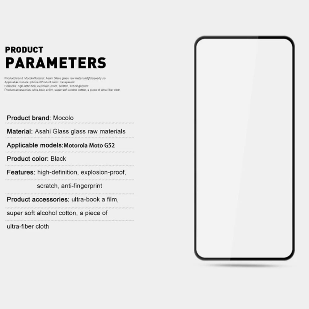 MOCOLO For Motorola Moto G52 4G / G82 5G Full Cover Tempered Glass Secondary Strengthening Full Glue Silk Printing Screen Protector - Black - 4