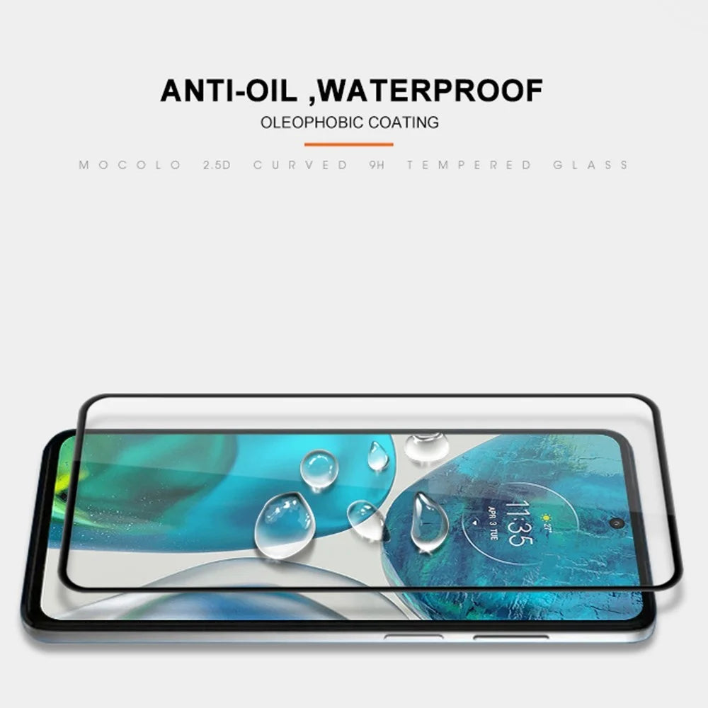 MOCOLO For Motorola Moto G52 4G / G82 5G Full Cover Tempered Glass Secondary Strengthening Full Glue Silk Printing Screen Protector - Black - 6