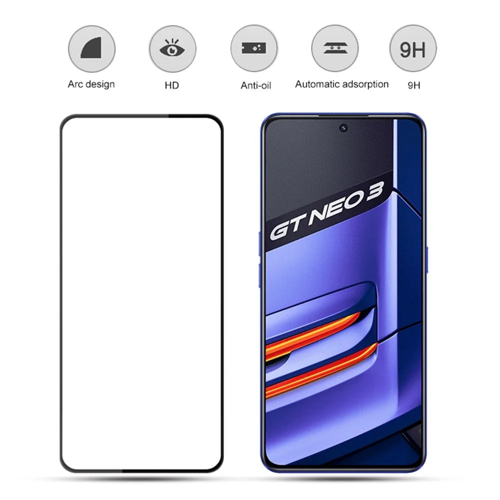MOCOLO Silk Printing Tempered Glass Film for Realme GT Neo3, Secondary Strengthening Full Cover Full Glue Screen Protector - Black - 2