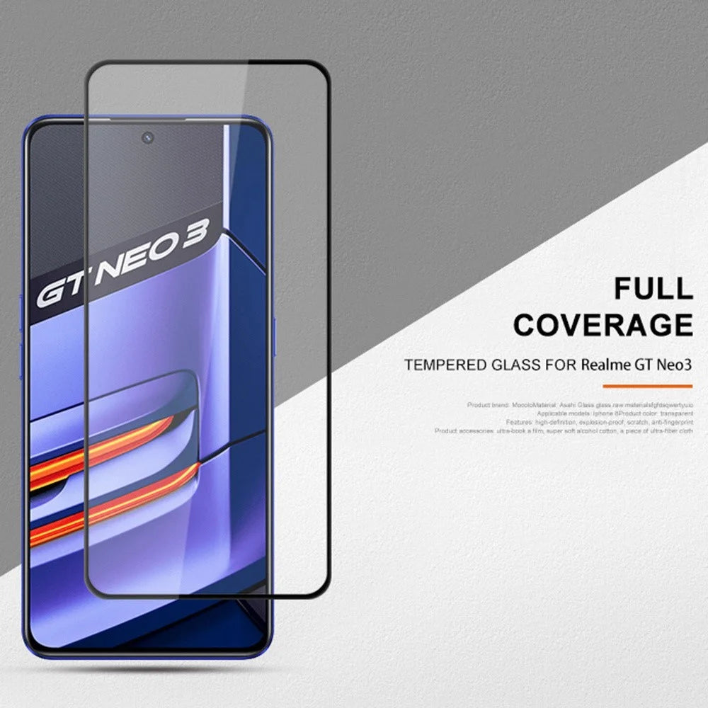 MOCOLO Silk Printing Tempered Glass Film for Realme GT Neo3, Secondary Strengthening Full Cover Full Glue Screen Protector - Black - 3