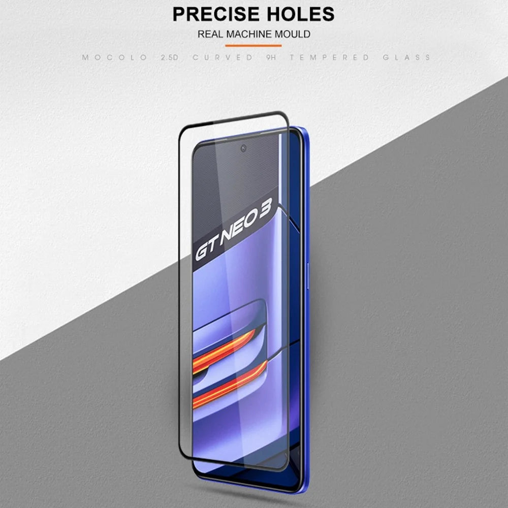 MOCOLO Silk Printing Tempered Glass Film for Realme GT Neo3, Secondary Strengthening Full Cover Full Glue Screen Protector - Black - 5
