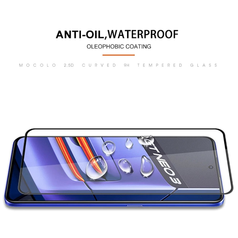 MOCOLO Silk Printing Tempered Glass Film for Realme GT Neo3, Secondary Strengthening Full Cover Full Glue Screen Protector - Black - 6