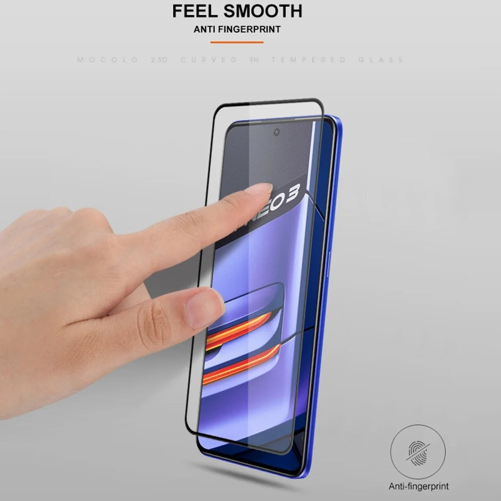 MOCOLO Silk Printing Tempered Glass Film for Realme GT Neo3, Secondary Strengthening Full Cover Full Glue Screen Protector - Black - 7
