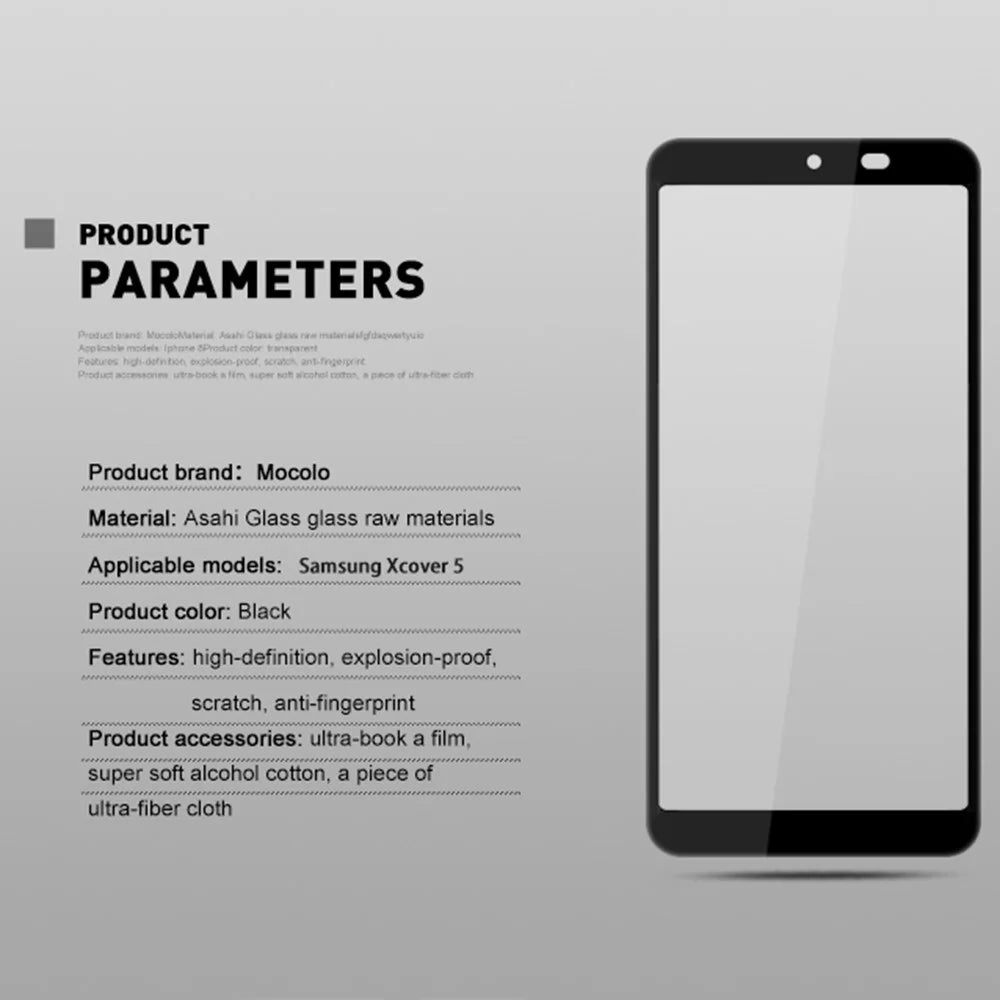 MOCOLO For Samsung Galaxy Xcover 5 Tempered Glass Full Glue Silk Printing Protector Secondary Strengthening Full Cover HD Film - Black - 3