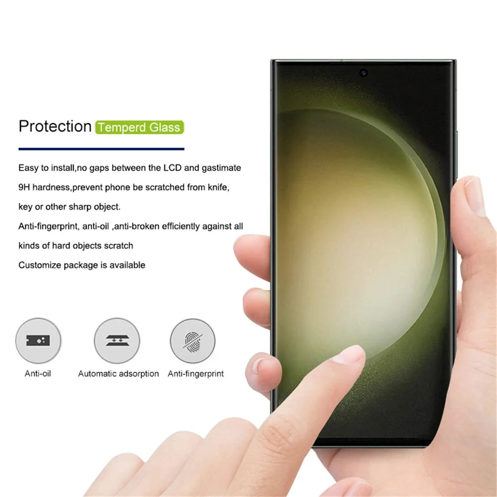 MOCOLO HD Screen Protector For Samsung Galaxy S23 Ultra , 3D Curved Edges Full Glue Anti-fingerprint Tempered Glass Film - Black - 2