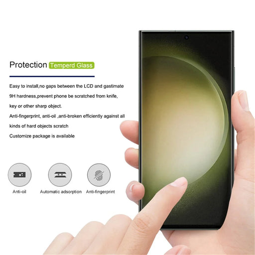 MOCOLO HD Screen Protector For Samsung Galaxy S23 Ultra , 3D Curved Edges Full Glue Anti-fingerprint Tempered Glass Film - Black - 2