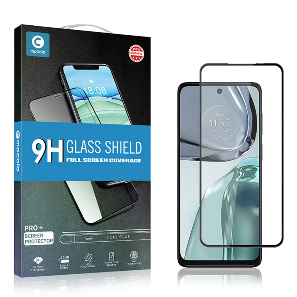MOCOLO Silk Printing Film for Motorola Moto G62 5G Secondary Hardening Tempered Glass Full Screen Protector - Black - 7